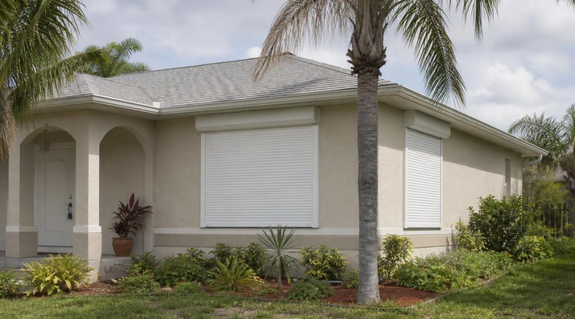 Illustration of a Southwest Florida home protected by hurricane shutters
