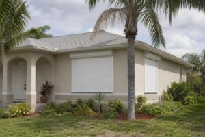 Illustration of a Southwest Florida home protected by hurricane shutters